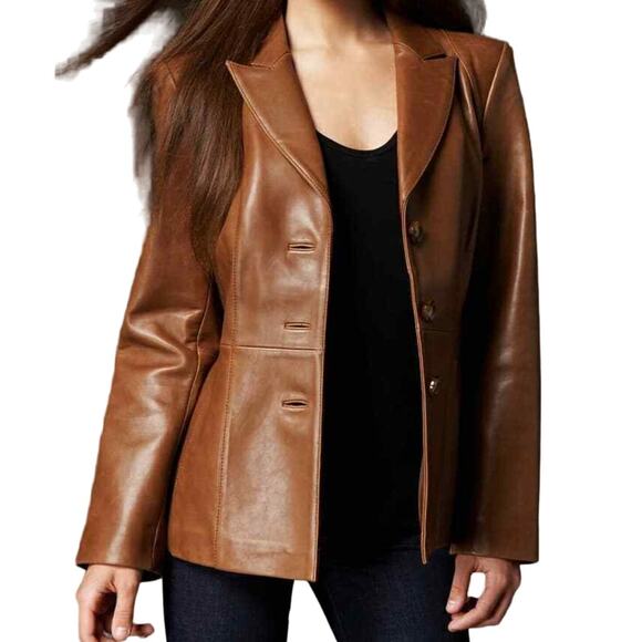 Jones New York Leather Blazer Brown
